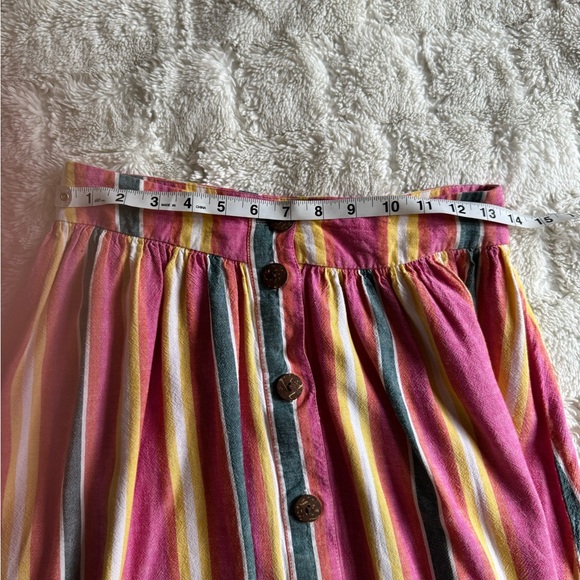 BCBG Striped Pink Button-Down Midi Cotton Skirt - Picture 3 of 5